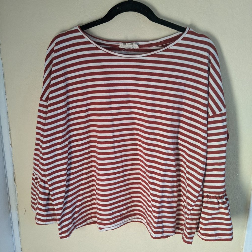 Coverstitched Red White Striped Cotton Top